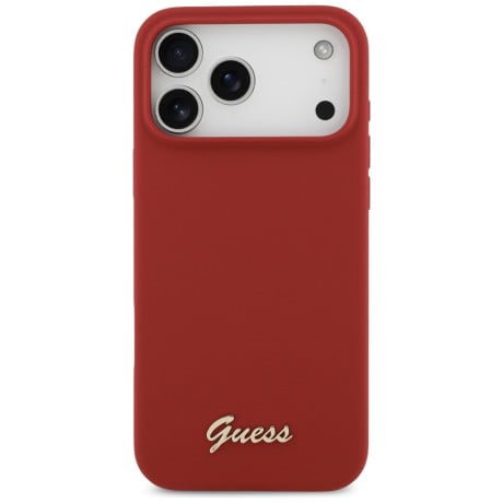 Оригинальный силиконовый чехол Guess Silicone Script Metal Logo с MagSafe на iPhone 17 Pro Max - Pink