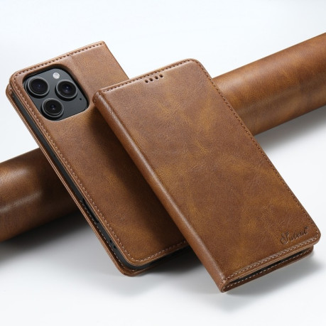 Чохол протиударний Suteni H02 Leather Wallet Stand для iPhone 16 Pro - коричневий