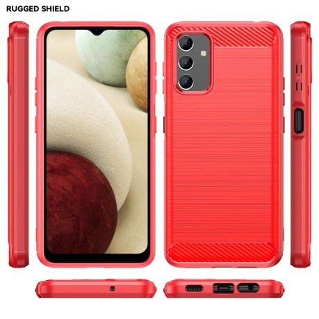 Противоударный чехол Brushed Texture Carbon Fiber на Samsung Galaxy A04s - красный