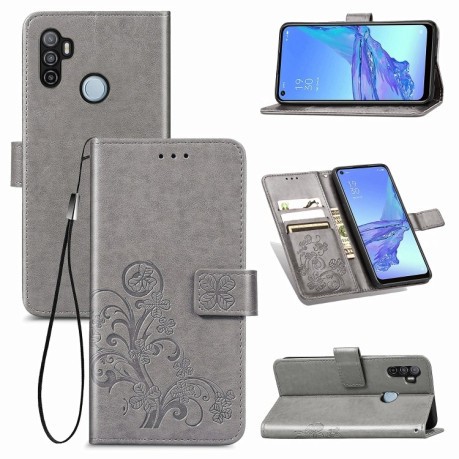Чохол-книжка Four-leaf Clasp Embossed на Oppo A53 2020 /A53S - сірий