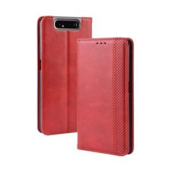 Чехол-книжка Magnetic Buckle Retro Texture на Samsung Galaxy A80-красный