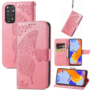 Чехол-книжка Butterfly Love Flower Embossed на Xiaomi Redmi Note 12 Pro 4G/11 Pro Global(4G/5G)/11E Pro - розовый