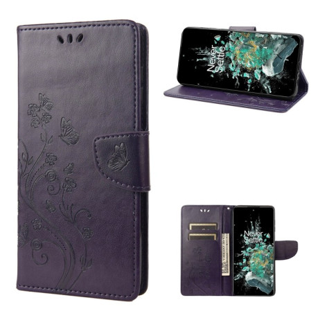 Чехол-книжка Butterfly Flower Pattern для OnePlus 10T - фиолетовый