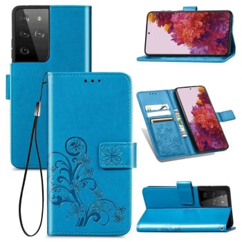 Чохол-книжка Four-leaf Clasp Embossed Buckle Samsung Galaxy S21 Ultra - синій