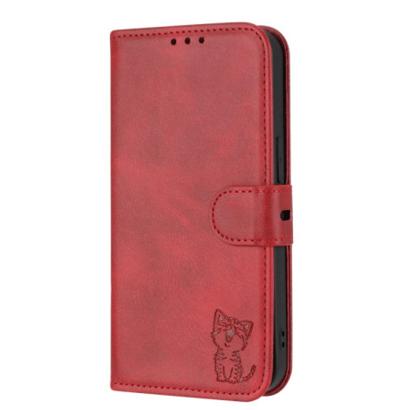 Чехол-книжка Happy Cat Pattern для Xiaomi Redmi Note 12 4G - красный