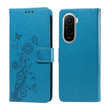Чохол-книжка з тисненням &quot;метелика&quot; та магнітним хлястиком на Xiaomi Poco M7 4G 169mm - синій