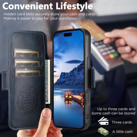 Чехол-книжка Suteni Q06 2-in-1 Multi-function с MagSafe и магнитным хлястиком на iPhone 17 Pro Max - синий