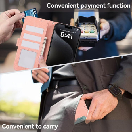 Чохол-книжка ABEEL Color Block Magnetic RFID Leather для iPhone 16e - Pink-Cyan