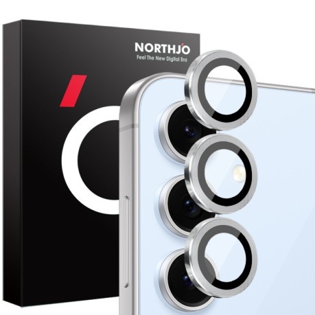 Защитное стекло NORTHJO Glitter Camera Lens Protector Tempered Glass Metal Ring на Samsung Galaxy S24 FE 5G - серебристое
