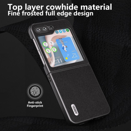 Противоударный кожаный чехол ABEEL Genuine Leather Luolai Series для Samsung Galaxy Flip 5 - черный
