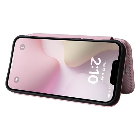 Чехол-книжка Carbon Fiber Texture на iPhone 16e - розовый