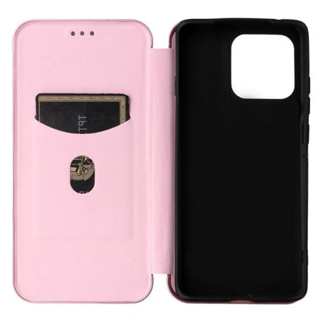 Чехол-книжка Carbon Fiber Texture на Motorola Edge 60 Pro - розовый