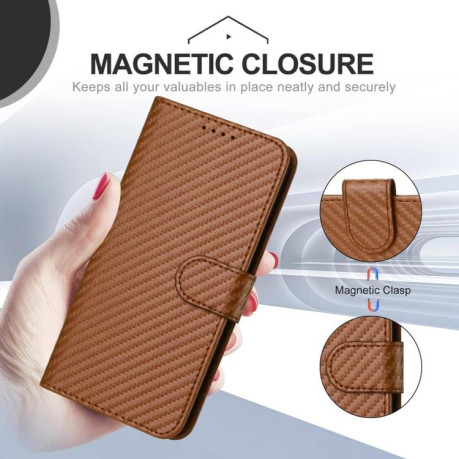 Чохол-книжка Carbon Fiber Texture на Xiaomi Redmi Turbo 5 Max / Poco X8 Pro Max — кавовий
