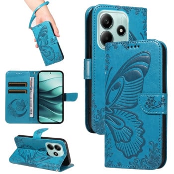 Чохол-книжка Swallowtail Butterfly Embossed Leather для Xiaomi Redmi Note 14 5G/Poco M7 Pro 5G - синій
