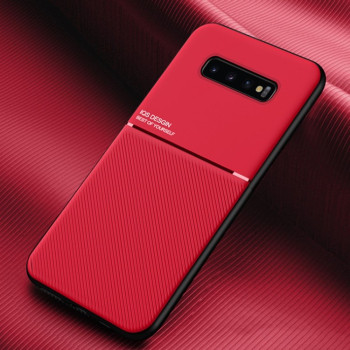 Противоударный чехол Tilt Strip Grain на Samsung Galaxy S10 - красный