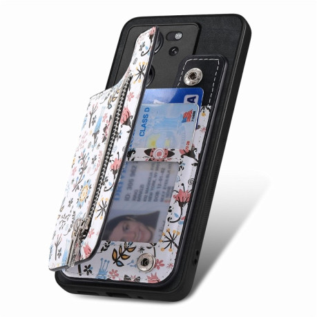 Противоударный чехол Retro Painted Zipper Wallet для Xiaomi 13 Lite - черный