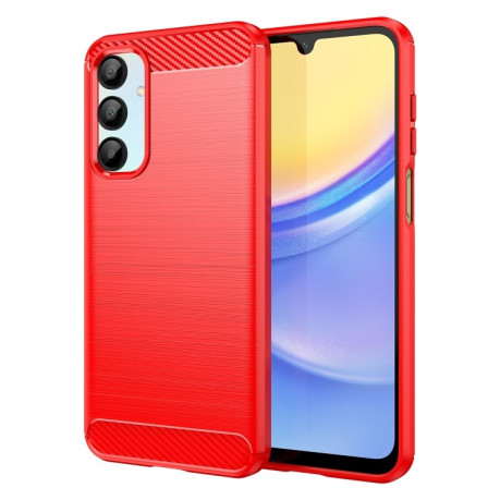Противоударный чехол Brushed Texture Carbon Fiber на Samsung Galaxy A56 5G - красный