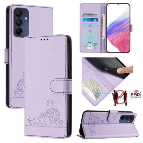 Чехол-книжка Cat Embossing Pattern на Samsung Galaxy A16 5G - фиолетовый