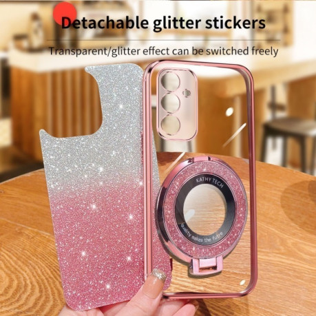 Противоударный чехол Plated Gradient Glitter Round Holder для Samsung Galaxy A55 5G - черный