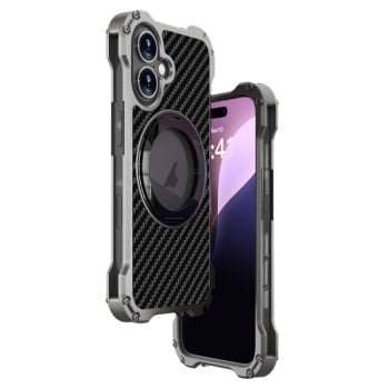 Противоударный чехол R-JUST RJ51-1 Hollow Rotating Holder Metal для iPhone 16 Plus - серый