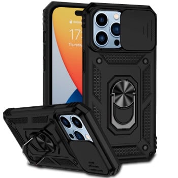 Чехол со шторкой на камеру Sliding Camshield и подставкой на  iPhone 14 Pro - черный