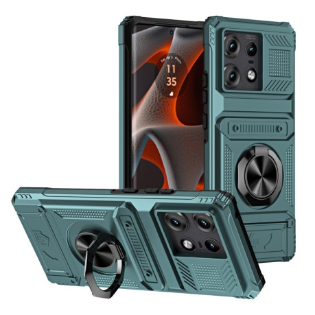 Противоударный чехол Shockproof Card Slot Phone Case with Metal Ring Holder для Motorola Edge 50 Pro - зеленый