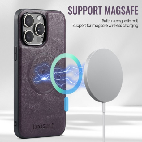 Чохол Fierre Shann Oil Wax Cow Magnetic Card Holder на iPhone 16 Pro - фіолетовий