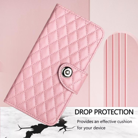 Чохол-книжка Rhombic Texture Flip Leather для Xiaomi Redmi Note 14 Pro 4G - рожевий