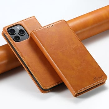 Противоударный чехол Suteni H02 Leather Wallet Stand для iPhone 16 Pro - хаки
