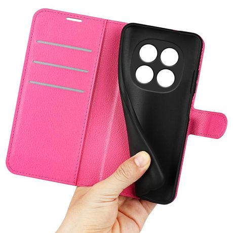 Чехол-книжка с фактурой Litchi и магнитным хлястиком на Xiaomi Redmi Note 15 4G / 5G /Poco M8164mm — розово-красный