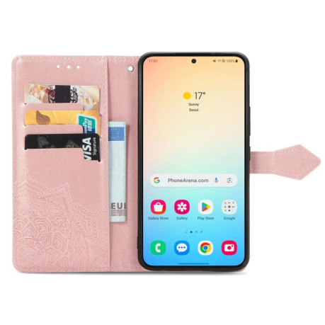 Чехол-книжка Mandala Embossing Pattern на Samsung Galaxy S25 Plus 5G - розовое золото