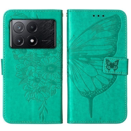 Чехол-книжка Embossed Butterfly для Xiaomi Poco X6 Pro - зеленый
