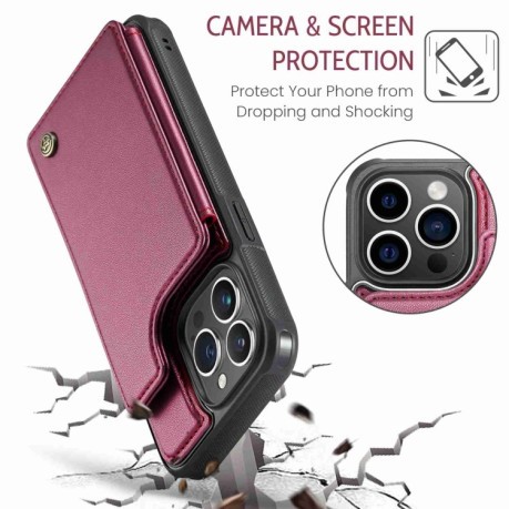 Чехол CaseMe C22 Card Slots Holder RFID Anti-theft для iPhone 15 Pro Max - винно-красный