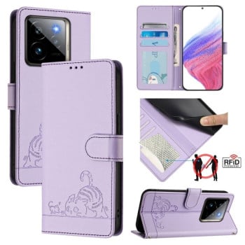 Чехол-книжка Cat Embossing Pattern на Realme GT 7 Pro 5G - фиолетовый