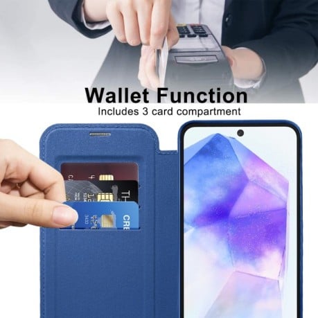 Ударозащитный чехол MagSafe Magnetic RFID Anti-theft Leather для Samsung Galaxy A55 5G - синий