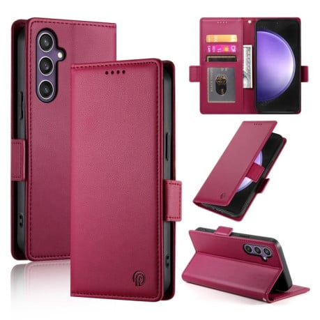 Чохол-книжка Side Buckle з магнітною застібкою та матовою шкірою на Samsung Galaxy S25 FE 5G - винно-червоний