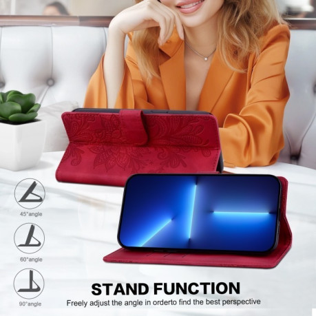 Чохол-книжка  Lace Floral Embossed Magnetic Buckle на Xiaomi Redmi Note 14 4G/5G - червоний