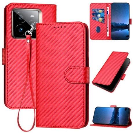 Чехол-книжка Carbon Fiber Texture на Realme GT7 Pro  - красный