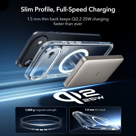 Оигинальный чехол ESR Classic Hybrid с MagSafe + накладка на клавишу на iPhone Air - Clear