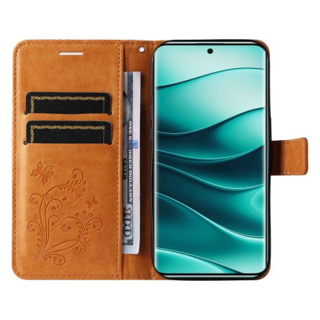 Чехол-книжка Embossed Butterfly для Xiaomi Redmi Note 14 Pro / 14 Pro+ 5G - желтый