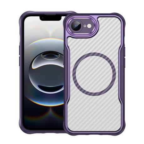 Ударозахисний чохол Carbon Fiber Texture MagSafe Translucent на iPhone 16e - фіолетовий