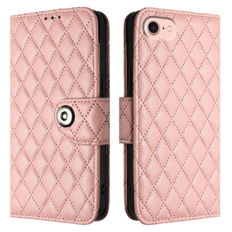 Чехол-книжка Rhombic Texture Flip Leather для iPhone 16e - розовый