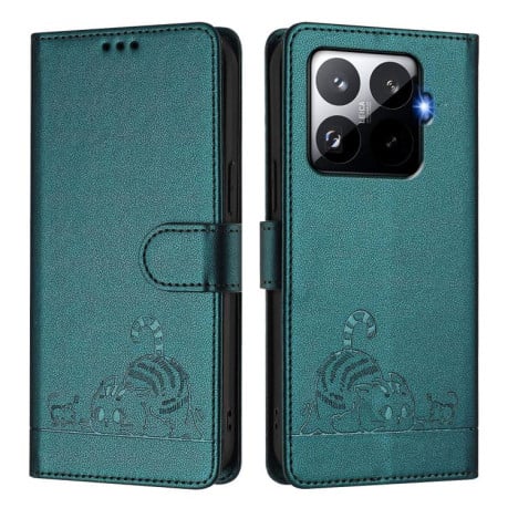 Чехол-книжка Cat Embossing Pattern на Xiaomi 15T Pro 5G - Green