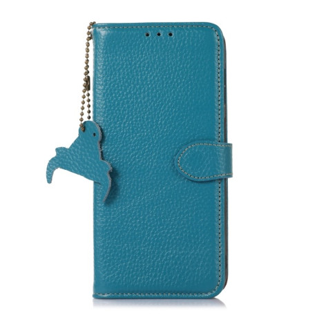 Кожаный чехол-книжка KHAZNEH Genuine Leather RFID для Xiaomi Redmi Note 14 4G - синий