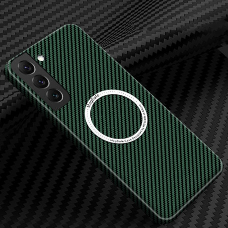 Противоударный чехол Carbon Fiber Texture (MagSafe) для Samsung Galaxy S23 5G - зеленый