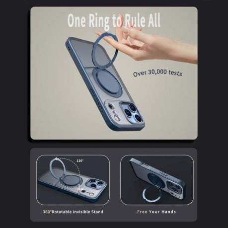 Чехол Kalebol с подставкой 360 и MagSafe на iPhone 17 Pro - синий