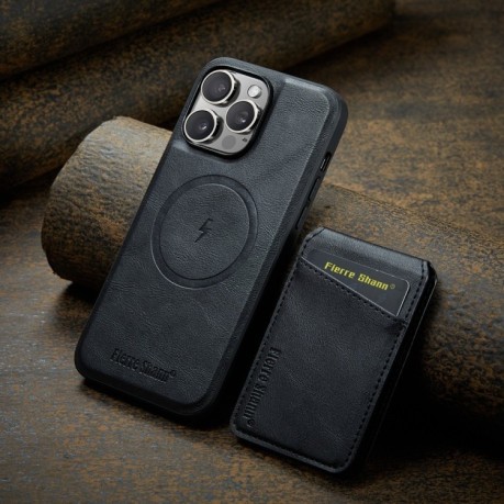 Чохол Fierre Shann Oil Wax Cow Leather Magnetic Card Holder для iPhone 16 Pro - чорний