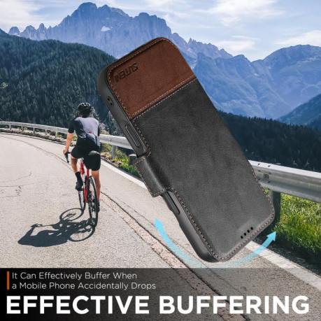 Чехол-книжка Suteni Q06 2-in-1 Multi-function с MagSafe и магнитным хлястиком на iPhone 17 Pro Max - черный