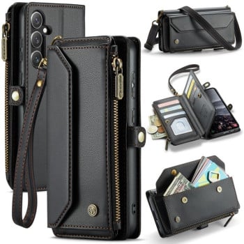 Чохол-книжка CaseMe C36 Card Slots Zipper Wallet RFID Anti-theft Leather для Samsung Galaxy S24 FE 5G - чорний