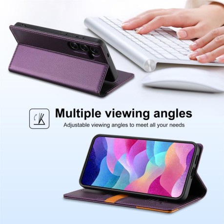 Чохол-книжка N.BEKUS P3 RFID Stitching з кишенькою на карток на Samsung Galaxy S25 FE 5G - фіолетовий